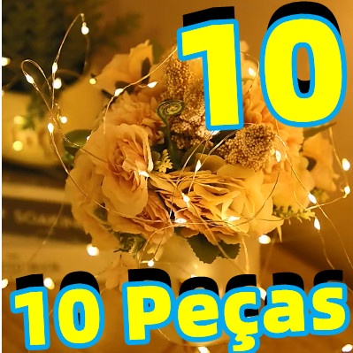 KIT 10 Fio De Led Fio Fada 2m Leds Dourada a Pilha