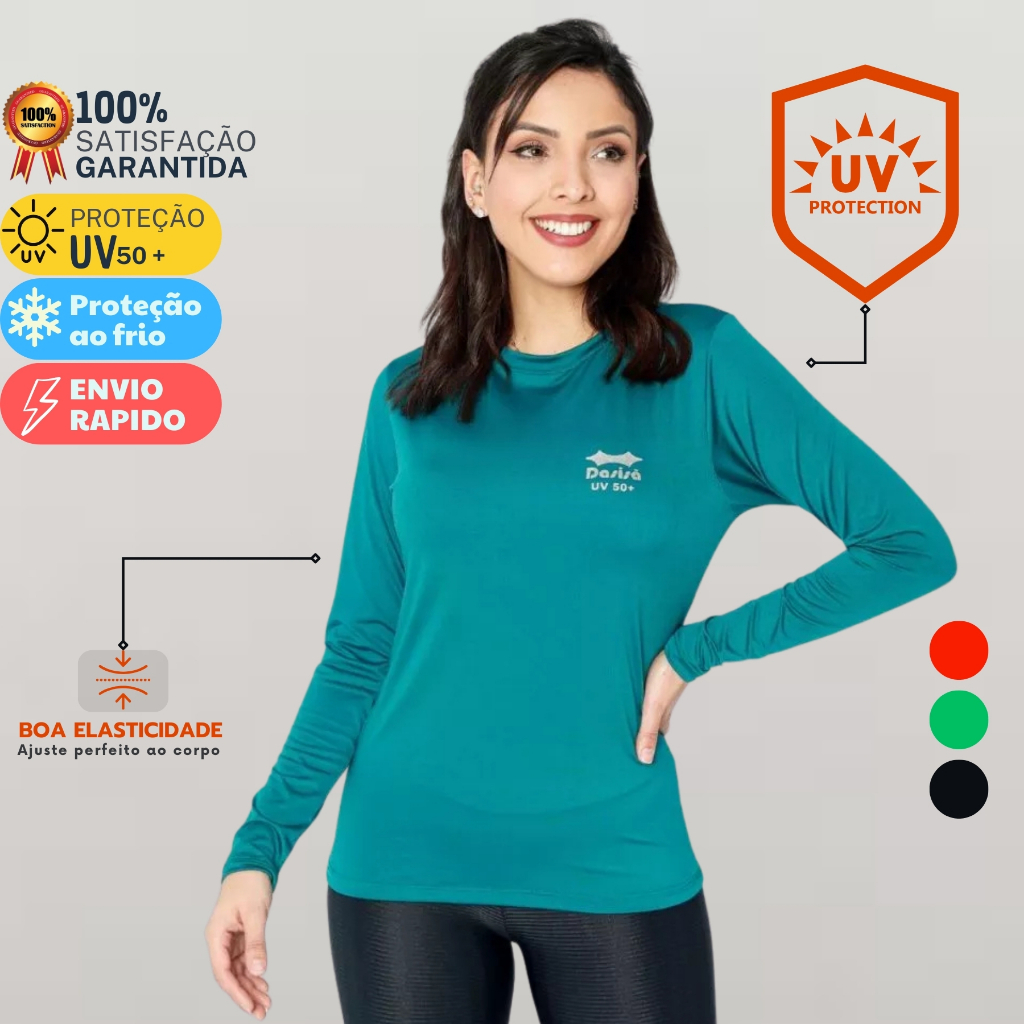Camisa Feminina Térmica Proteção UV 50+ Solar Segunda Pele P ao GG