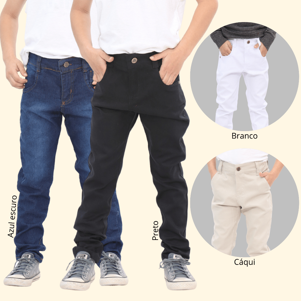 Calça Infantil Jeans Menino Com Lycra e Regulador Interno Tam 1 ao 16 Várias Cores