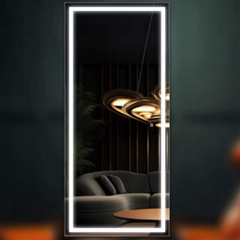 Espelho Jateado Retangular Grande 120×60 Cm Com 3 Cores Led Botão Touch Decoração Luxo