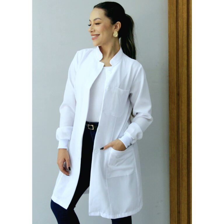 Jaleco Feminino Oxford Branco, Botão Embutido, Go