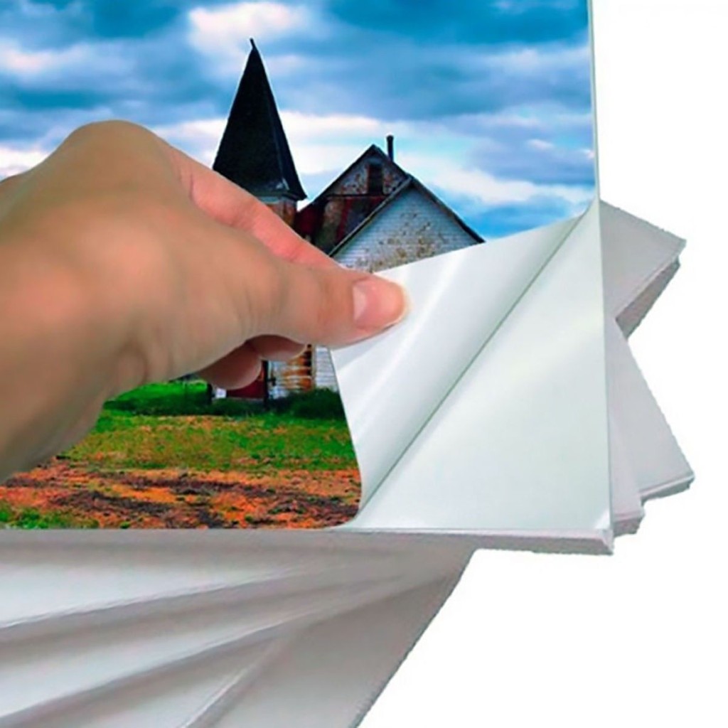 Papel Fotográfico Adesivo Glossy 200 folhas A4 130g Branco Brilhante Resistente à Água