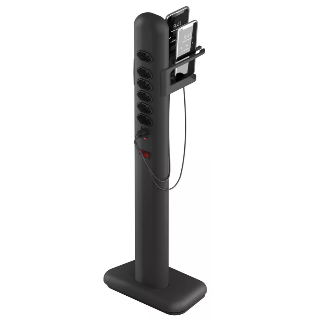 Totem Extensão Elétrica Com 6 Tomadas 1 Usb + 1 Usb-c Octoo Prata , Titanium e Preto