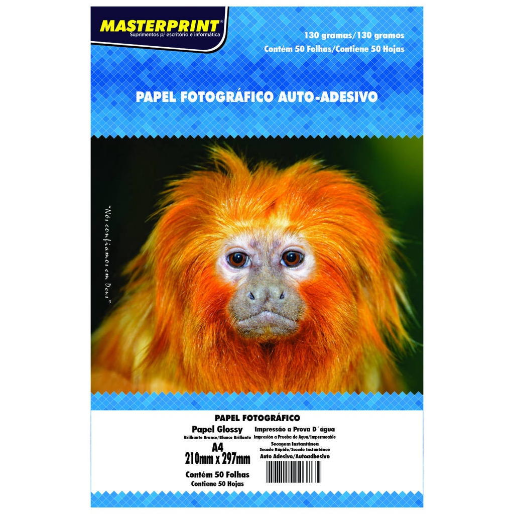 Papel Fotográfico Adesivo 130g A4 Glossy Branco Brilhante Masterprint com 50 folhas