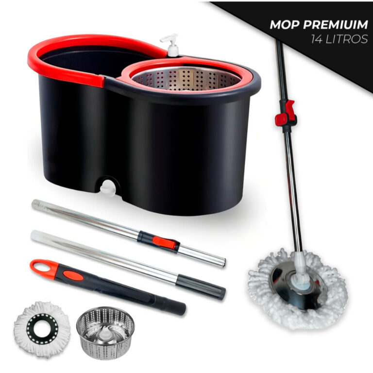 Mop Giratorio Cabo Inox limpeza Cesto Em Inox 14 L
