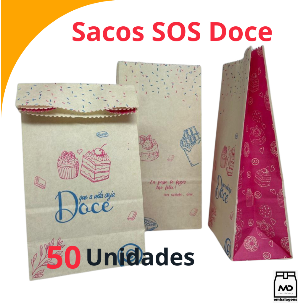 SACO KRAFT SOS TAMANHOS  PP, P E G TEMA DOCE DOCERIA DOCINHOS COOKIES C/ 50 UNIDADES  DIVERSOS TAMAN