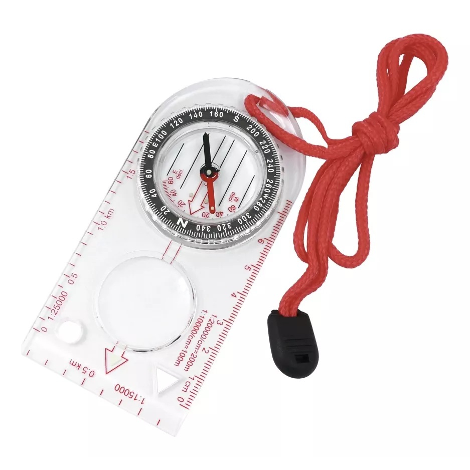 Bússola Portátil com Régua 10cm e Lente de Aumento  Camping, Trilhas e Mapas