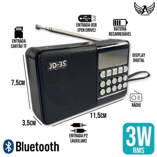 Rádio Portátil FM  Leitor de Cartão PenDrive CO