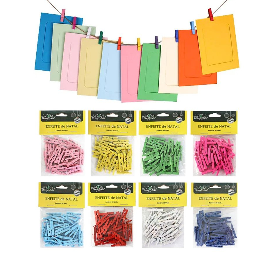 Kit 30 Mini Prendedor Madeira Decoração Varal Fotos Polaroid Artesanato Mural Lembrancinhas Aniversá