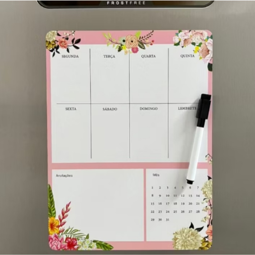 Planner Magnético Lousa Lembrete Imã Geladeira Porta Recados Anotação Semanal Mensal