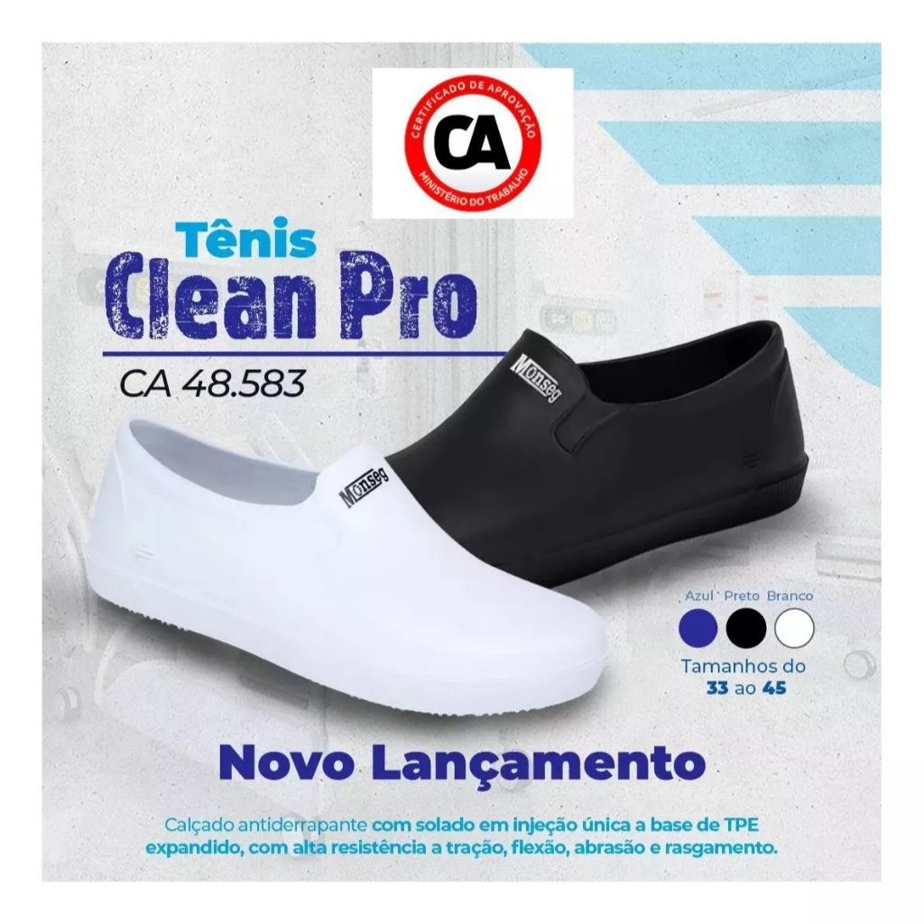 Sapato Babuche Clean Pró  Enfermagem/hospitalar/Cozinha em Geral Segurança Com C.a.