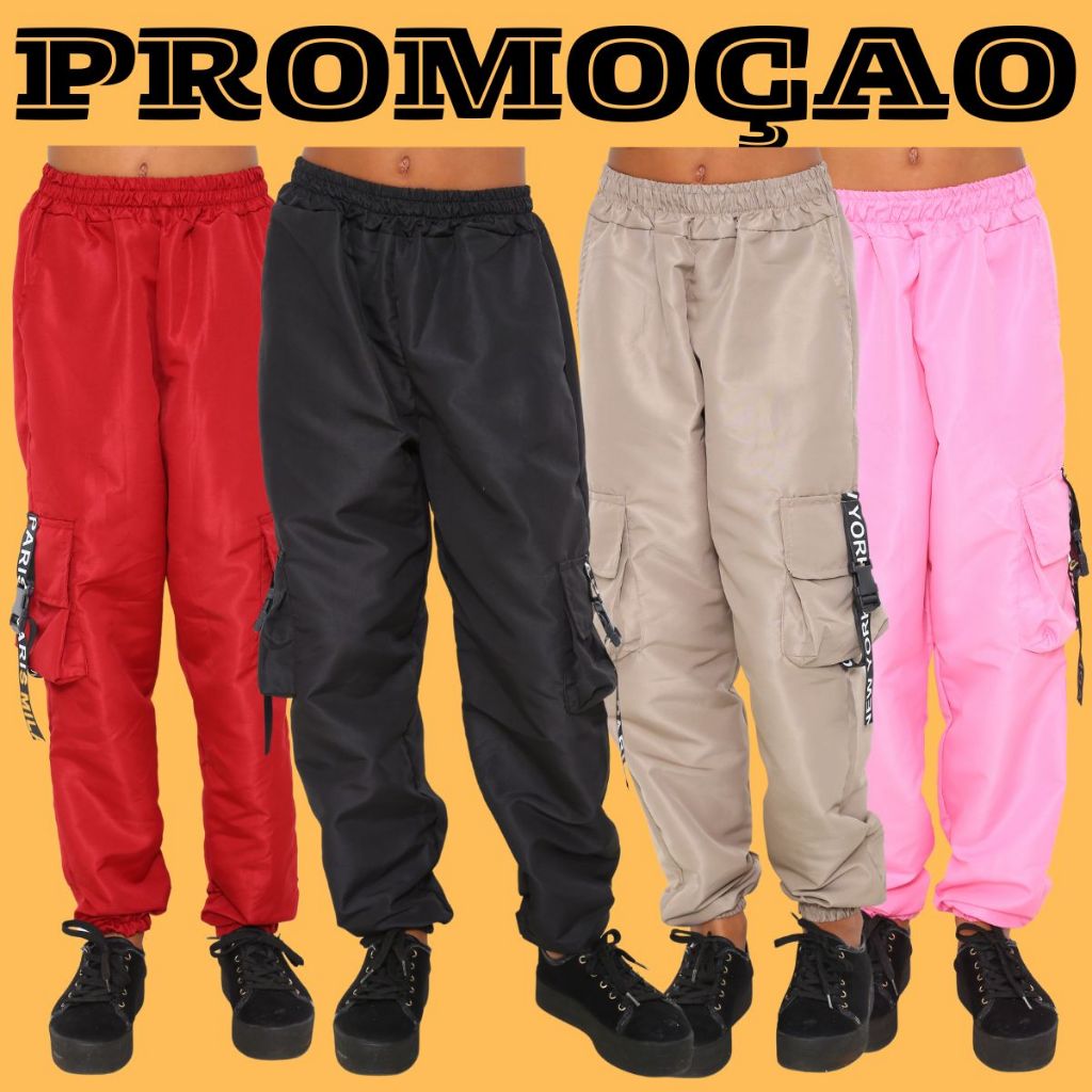 PROMOÇAO Calça Jogger Infantil Para Meninas Estilosas Calça Cargo 4 Bolsos 4 Cores Tecido Tactel Mod