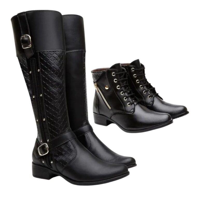 Botas Feminina Montaria Cano Longo E Coturno Combo