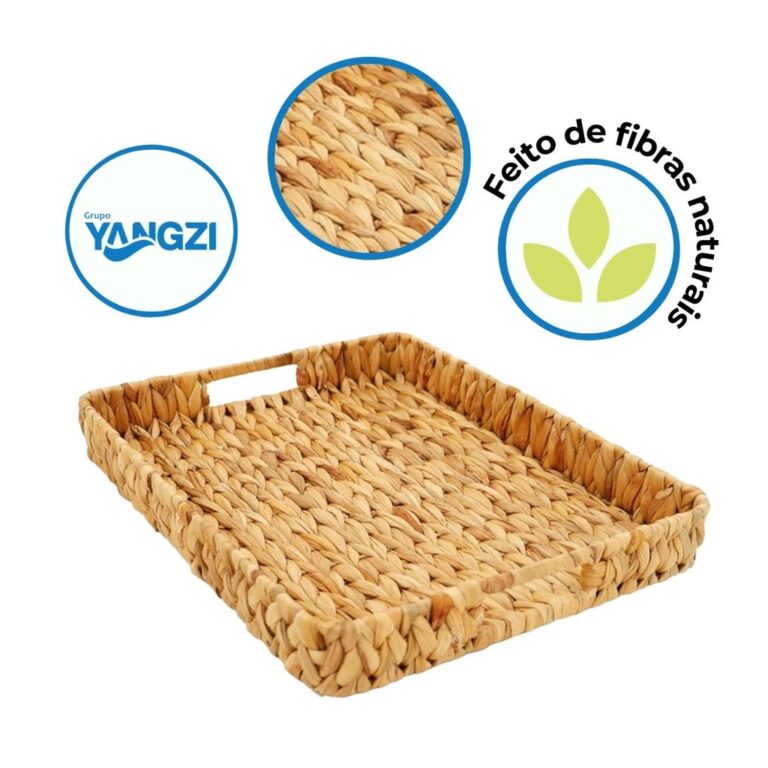 Bandeja Retangular Fibra Natural Média 36x28x6cm 