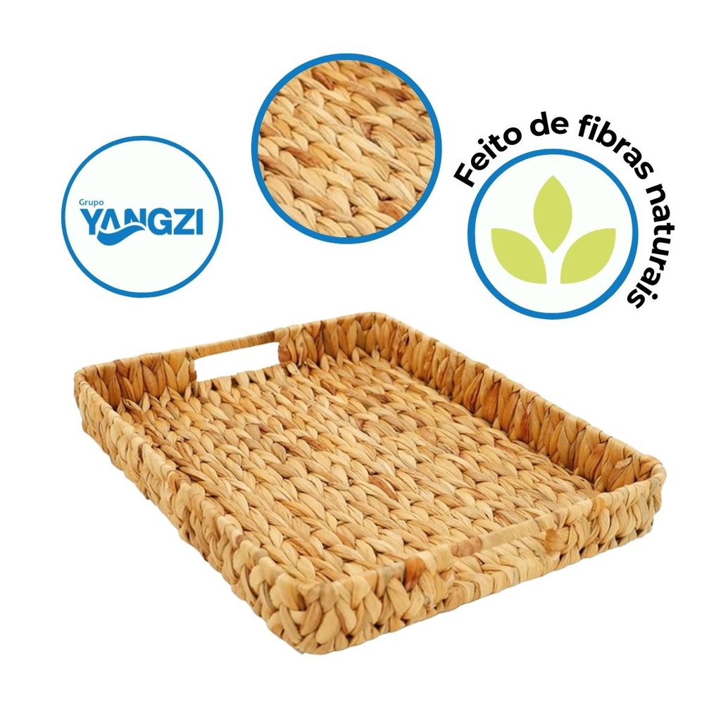 Bandeja Retangular Fibra Natural Média 36x28x6cm – Yangzi