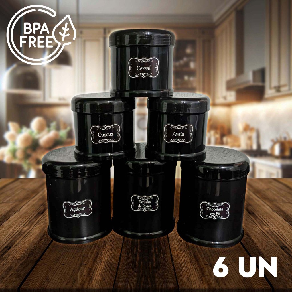 Kit Conjunto Potes 1000ml/ 500ml B 6 Un Mantimentos Cozinha com etiquetas – BPA FREE – atóxico