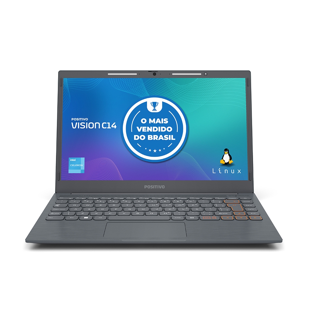 Notebook Positivo Vision C14 Intel® Celeron® Linux 4GB 128GB eMMC 14 HD Lumina BAR  Cinza