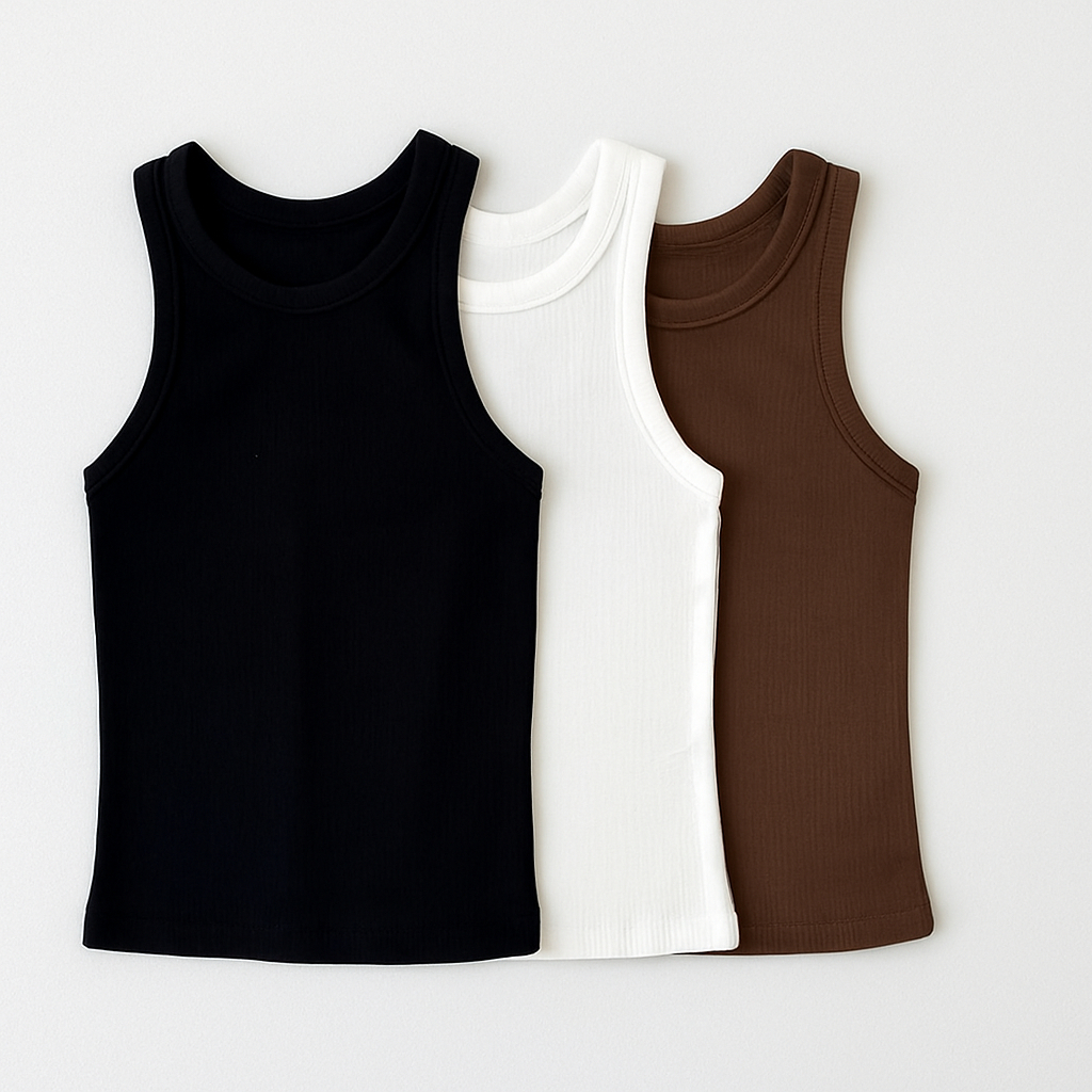 Kit 3 Regatas Caneladas Femininas