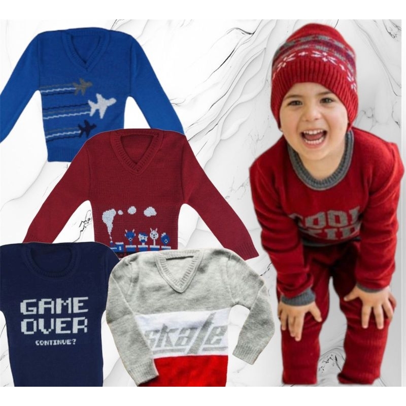 Kit com 3 Blusas Sueter de Lã Infantil Para Menino Variadas