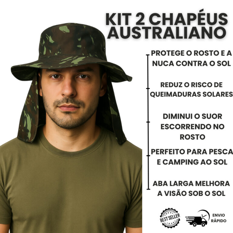 Kit 2 Chapéu de Pescador Australiano Proteção P