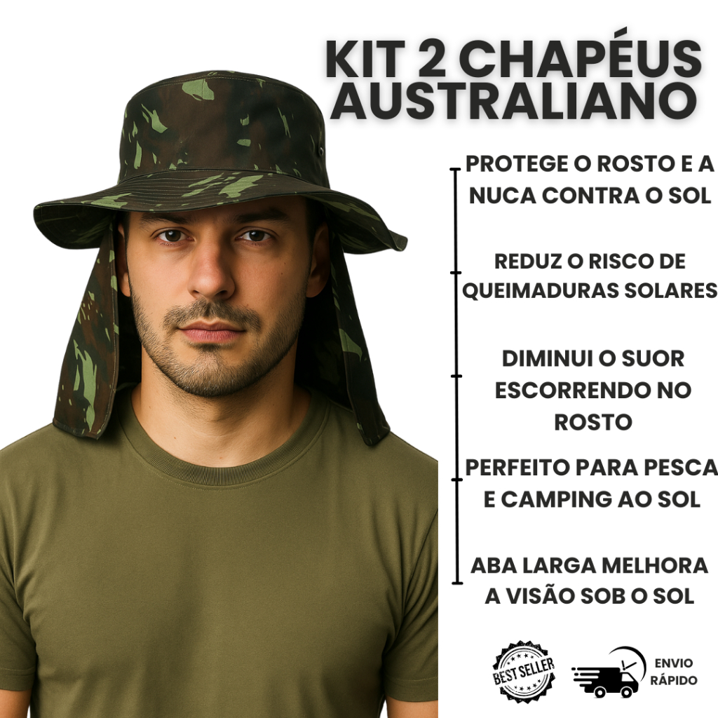 Kit 2 Chapéu de Pescador Australiano Proteção Pescoço