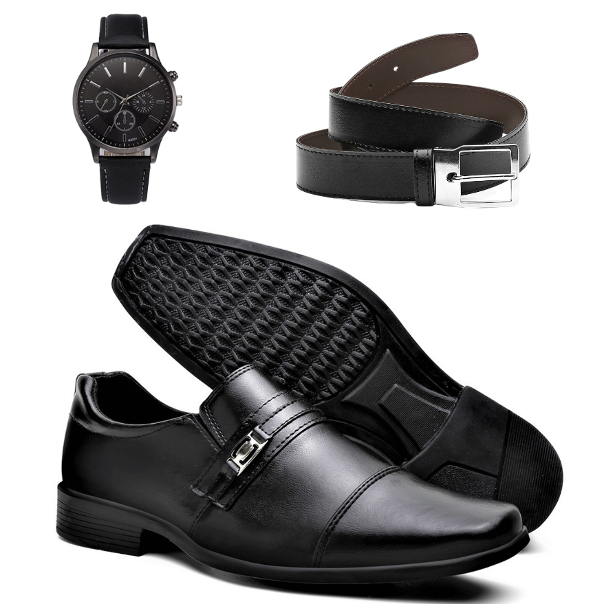 Sapato Social Masculino Confortável com Relógio e Cinto