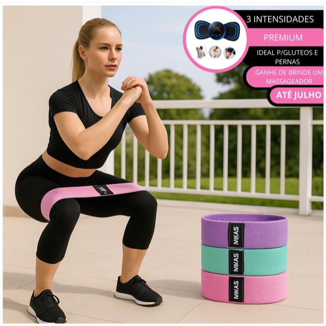 kit 3 Faixas Elástica de Resistência para yoga P