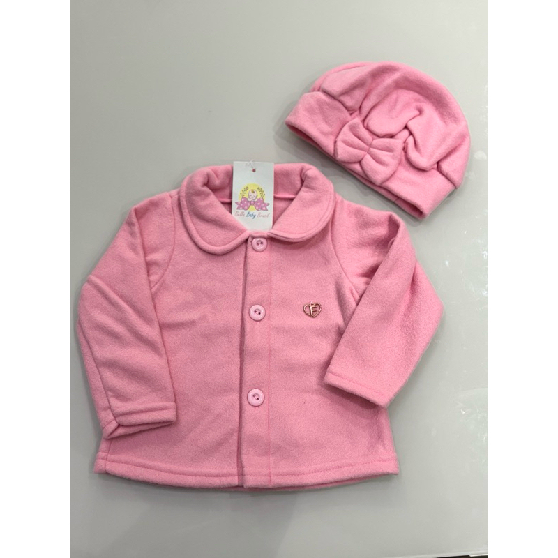 Casaco soft com gola e boina para  bebê meninas PMG