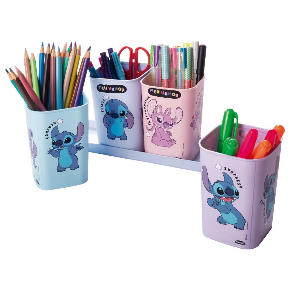 Porta Caneta Lápis Stitch Angel Bandeja Plasútil