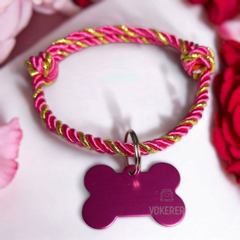 Coleira Gato Cachorro Trançada Ajustável com Nome do Pet Personalizada