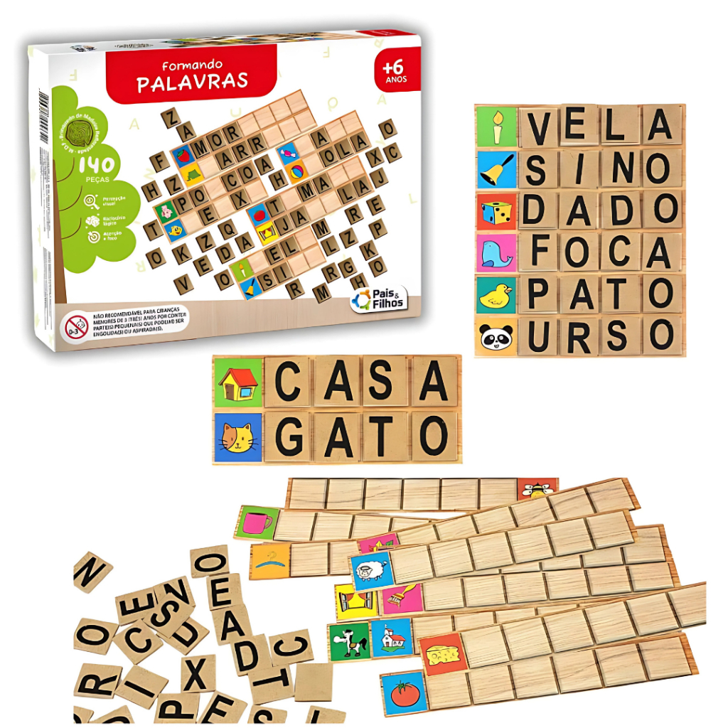 Jogo Educativo Formando Palavras 140  Letras Madeira – Pais e filhos