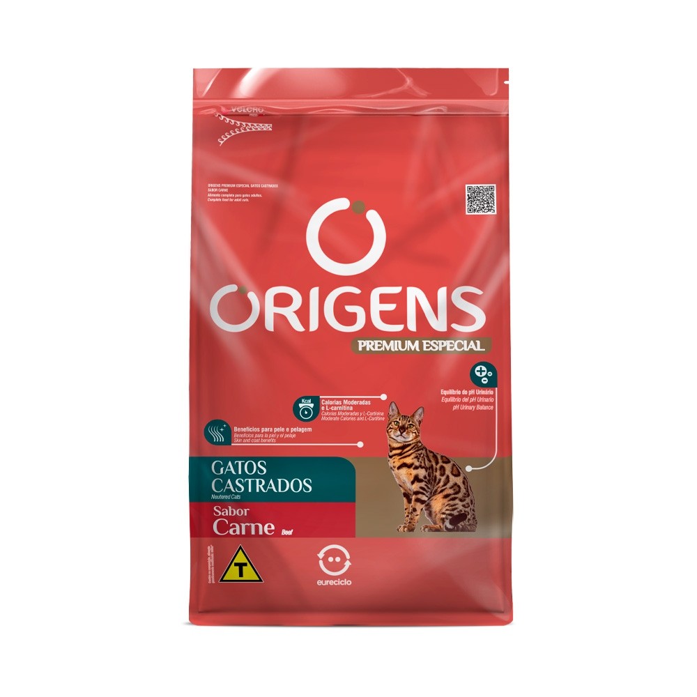 Ração Gatos Castrados Carne 10,1kg Origens