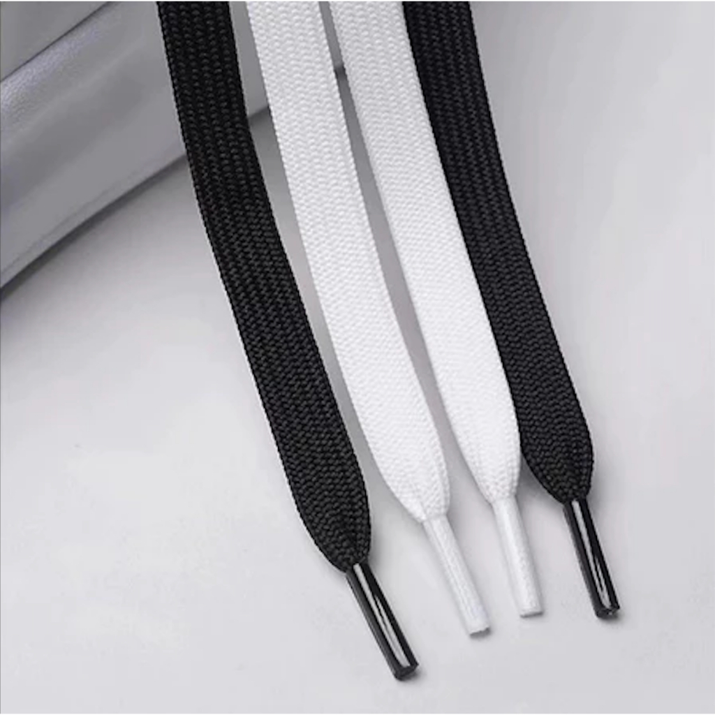 5 Pares Cadarço Achatado Branco Preto para Tênis Adulto 130cm Chato Largo Esportivo Corrida Resisten