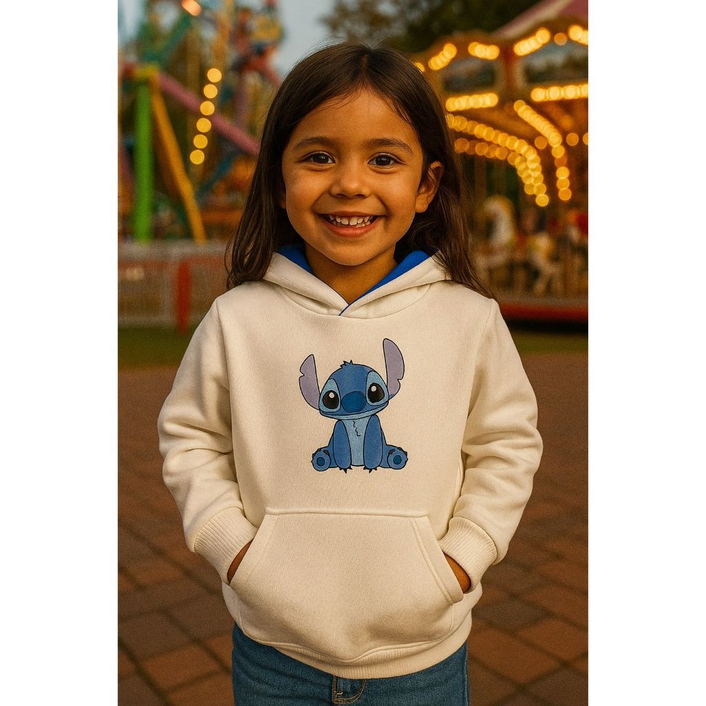 MOLETOM INFANTIL CASACO BLUSA DE FRIO CANGURU COR OFF SUPER PODEROSAS STITCH MINNIE FEMININO MENINA