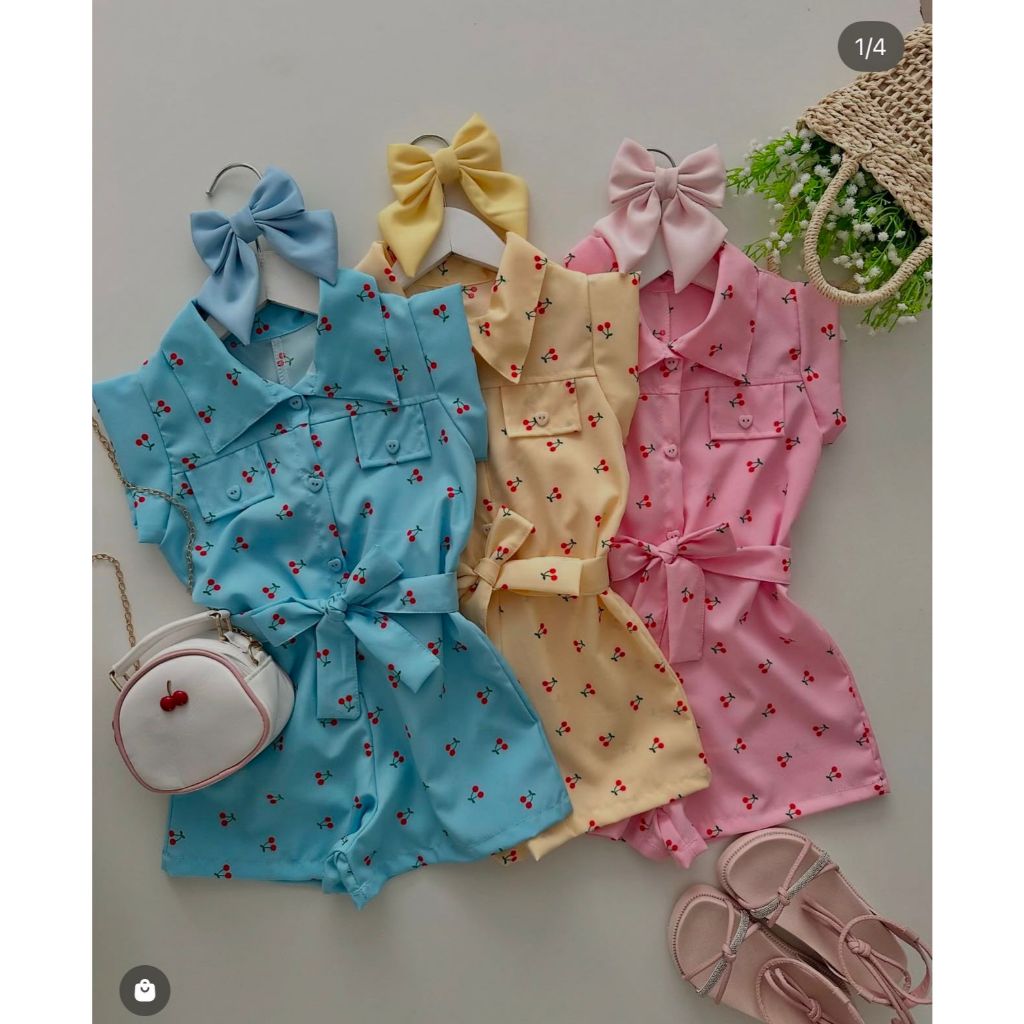 Macaquinho Infantil Cerejinhas Para Meninas