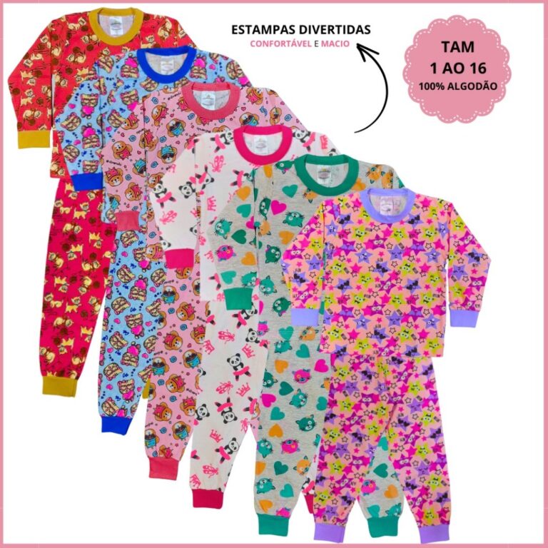 Kit 8 Peças Pijama Infantil Feminino Inverno 4 Ca