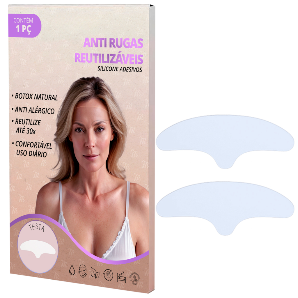 Kit com 2 Adesivos Anti Rugas para Testa Silicone Skin Care Cirúrgico Natural Reutilizável 30x Reduz