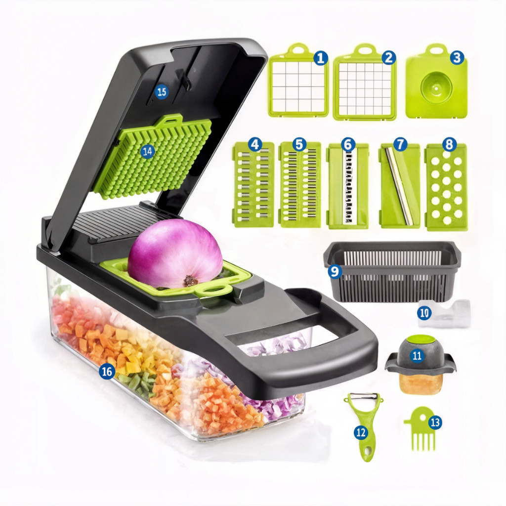 Fatiador De Legumes 16 Em 1 Cortador Com Lâminas Inox Ralador Picador Multifuncional Para Cozinha
