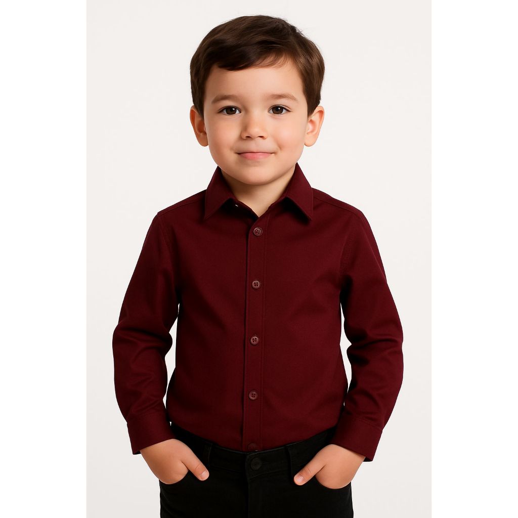 Camisa Social Manga Longa Branca Infantil de Botão Lisa De Gola