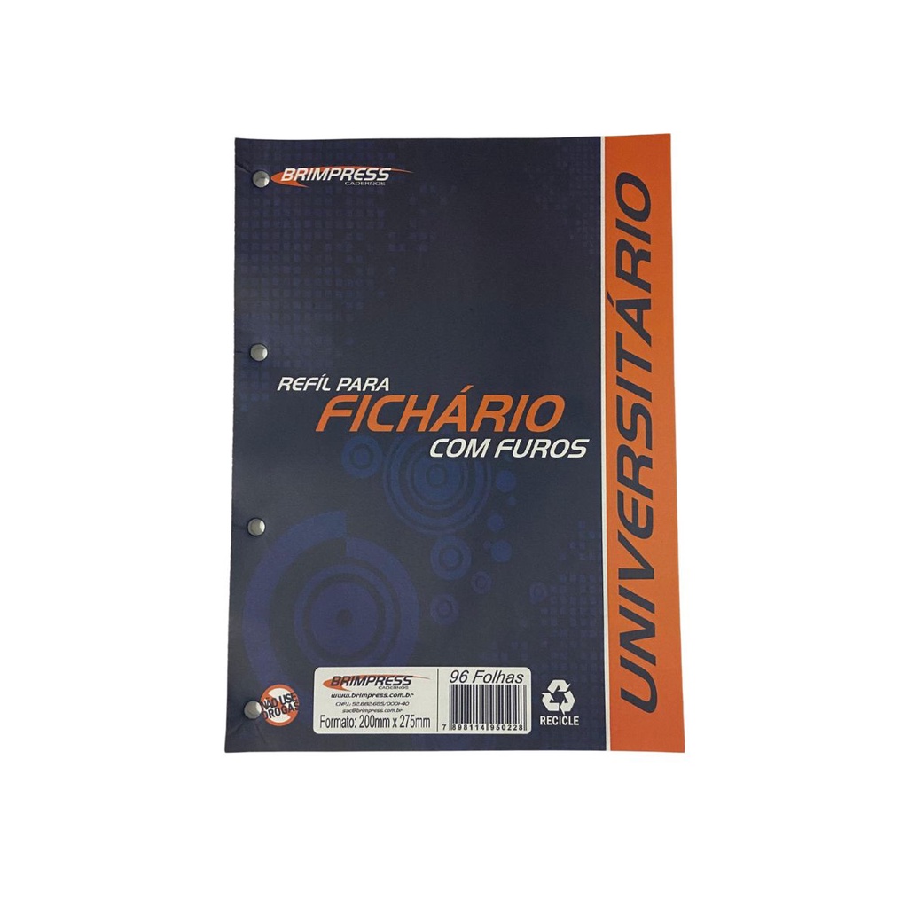 Refil Folha Fichário Bloco C/96 Fls Brimpress 4 Furos
