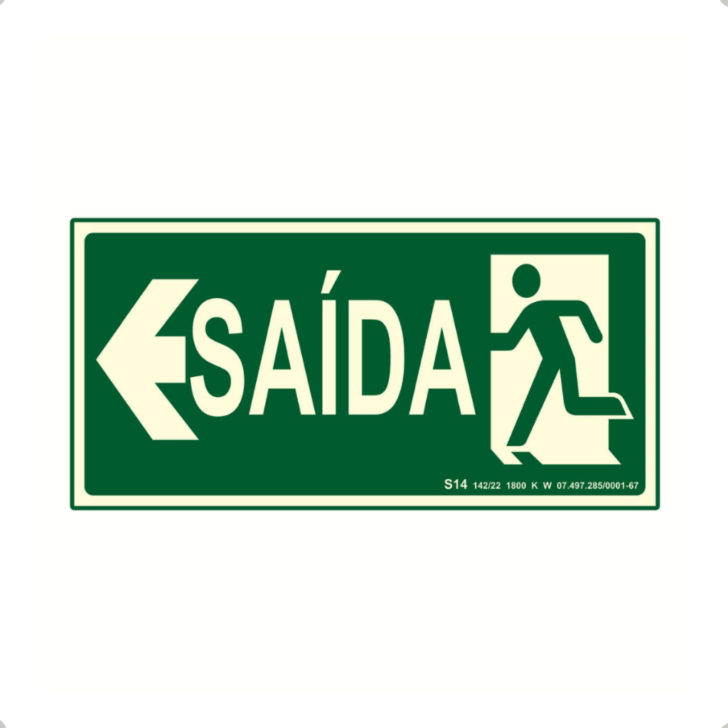 Placa De Sinalização Saída Esquerda S14 Verde Rota De Fuga