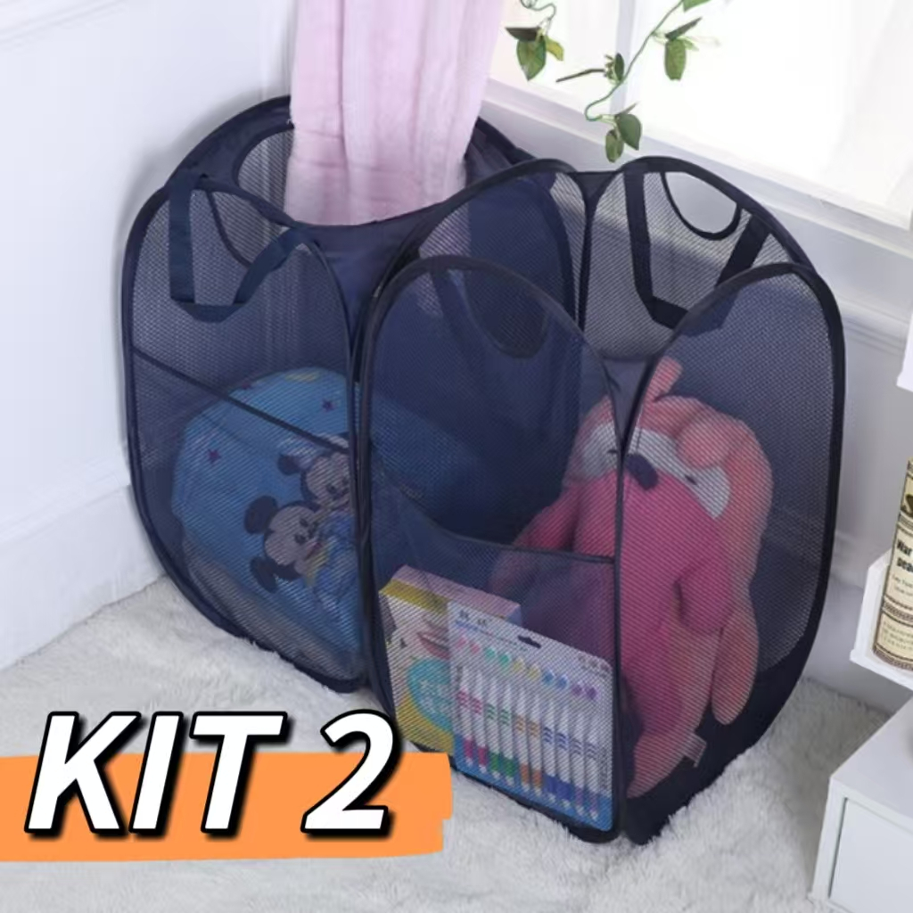 KIT 2 Azul/Rosa/Preto Cesto De Roupa Dobrável 30×50/40x70cm Para Roupas E Brinquedos Infantil Caixa