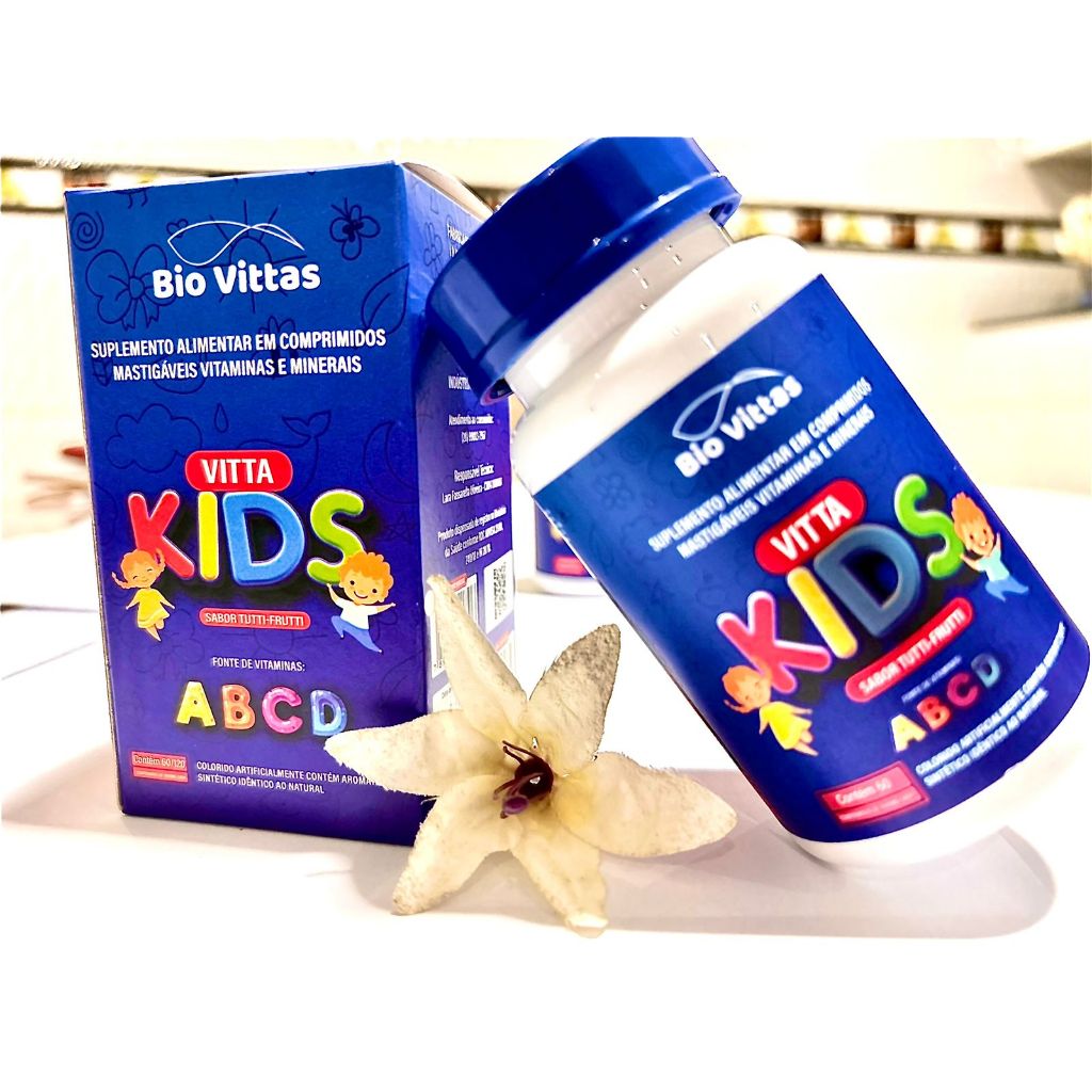 VITAMINA INFANTIL – Mastigável Vitta Kids – Tutti Frutti – 120 COMP – completa – BIO VITTAS