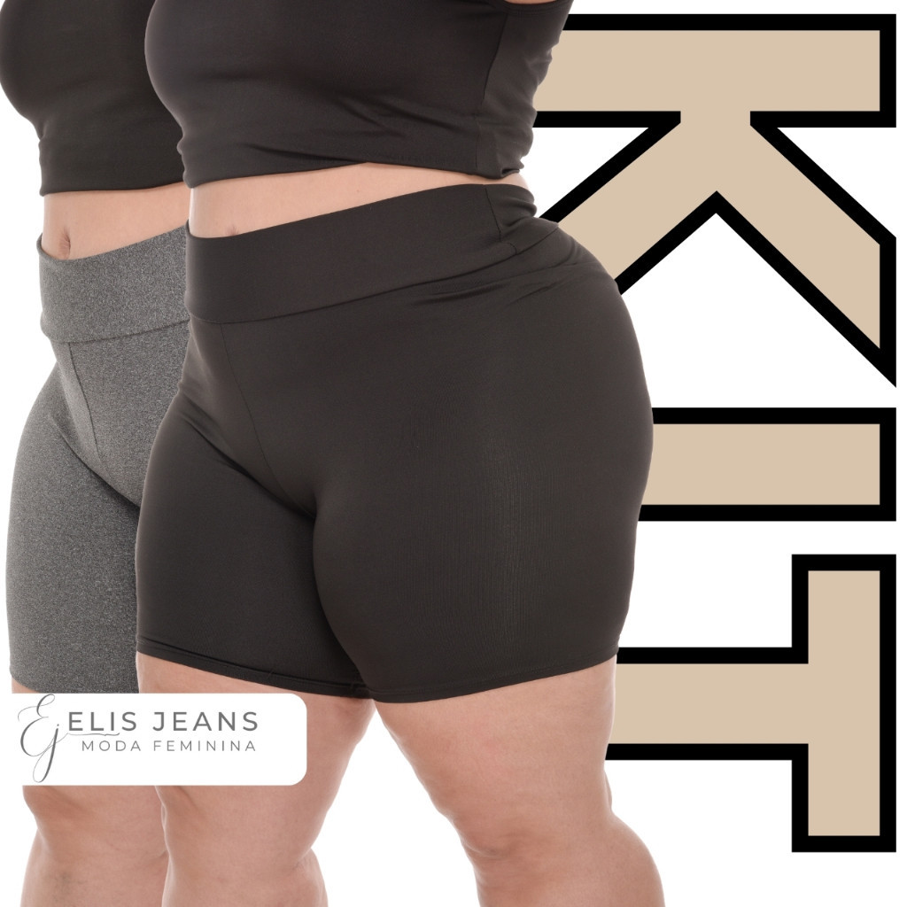 Kit 2 Bermudas Plus Size Feminina Suplex Short Meia Coxa Cintura Alta Zero Transparência