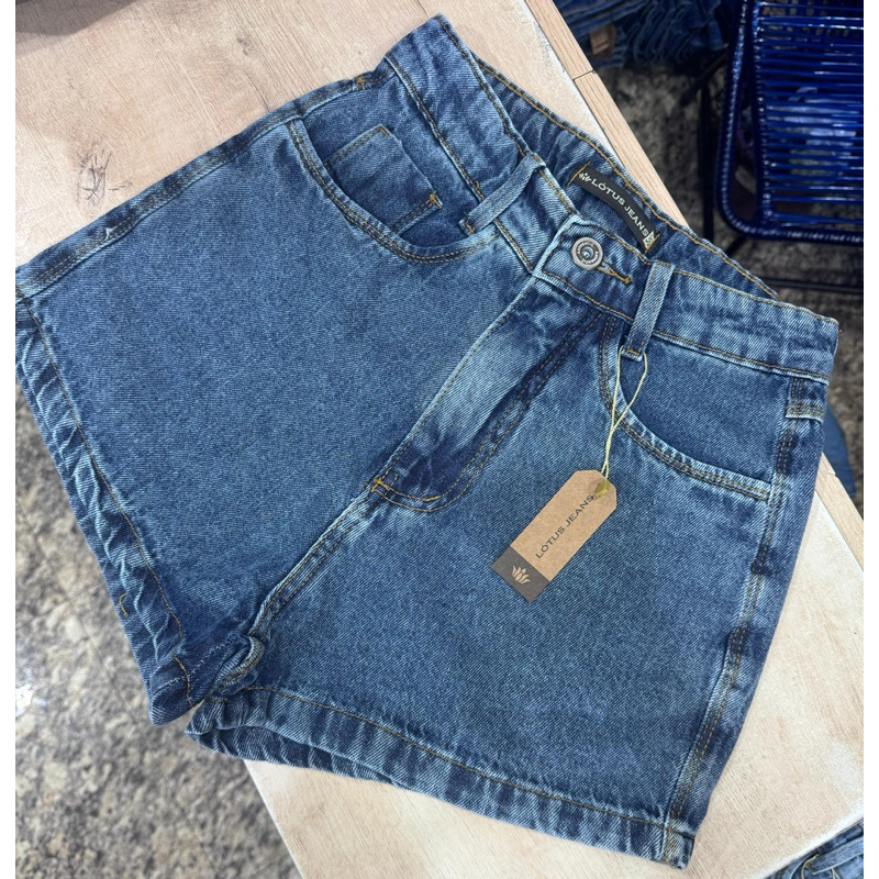 short jeans cintura alta marmorizado 100% algodão