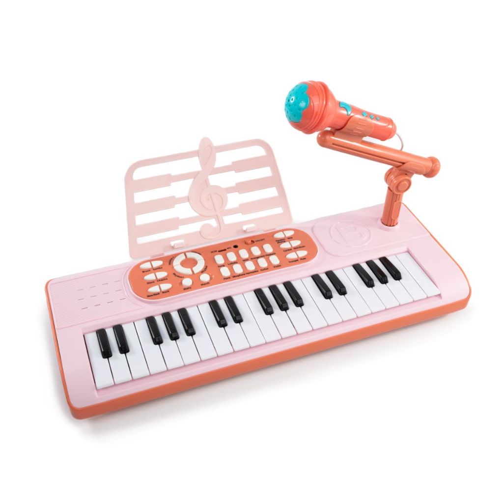 Teclado De Brinquedo Musical Eletrônico Infantil 37 Teclas Com Microfone Rosa Instrumento Educativo