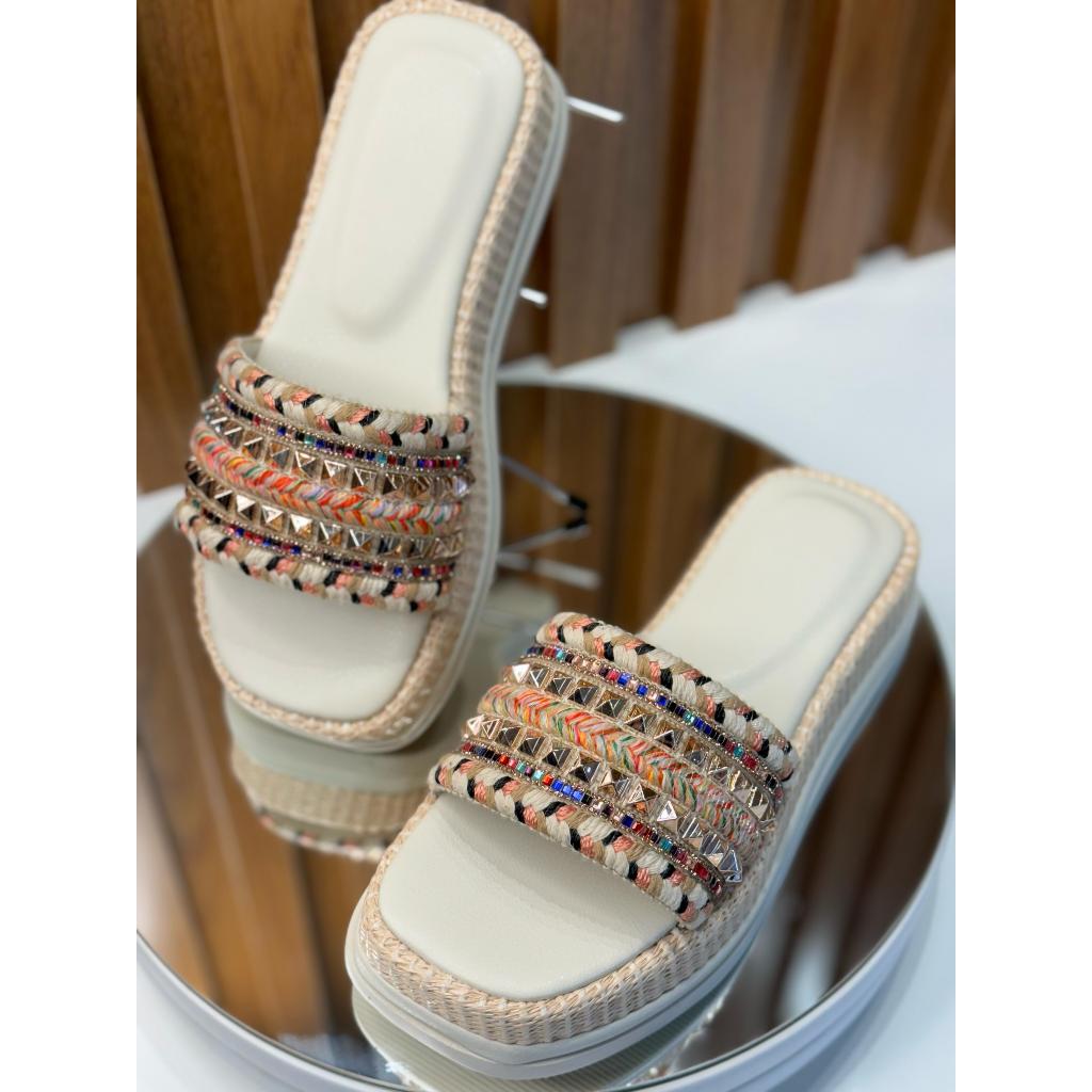 Sandalia Feminina Flatform Plataforma Boho Chic Estilo Artesanal