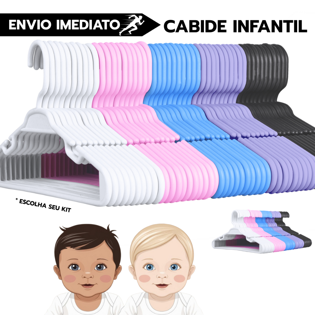 Kit até 50 Unidade de Cabide Infantil Ideal para Enxoval – Escolha Cor e Quantidade Desejada