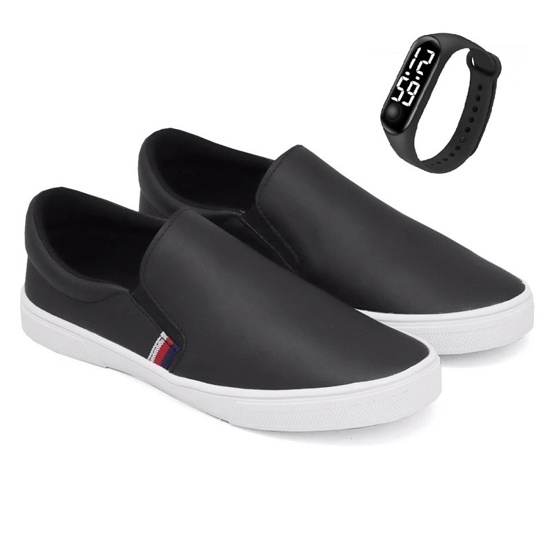Tênis Iate Slip on Calce Fácil Original Hype Shoes Com Tira Lateral – Preto – Unissex