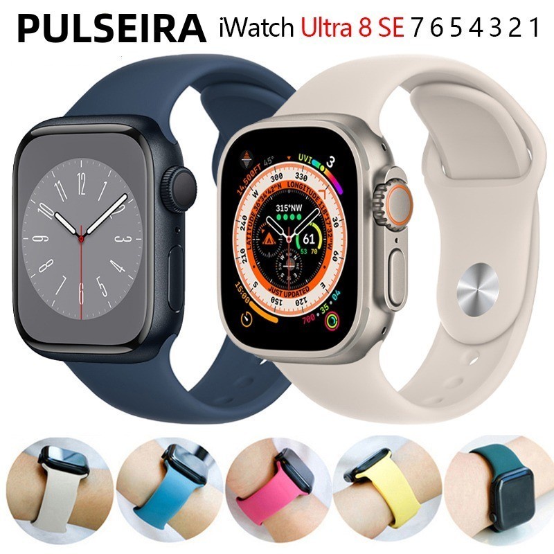 Pulseira Compativel apple watch 38 40 41 42 44 45 49 mm series 7 8 ULTRA SE 1 2 3 4 5 6 silicone lis